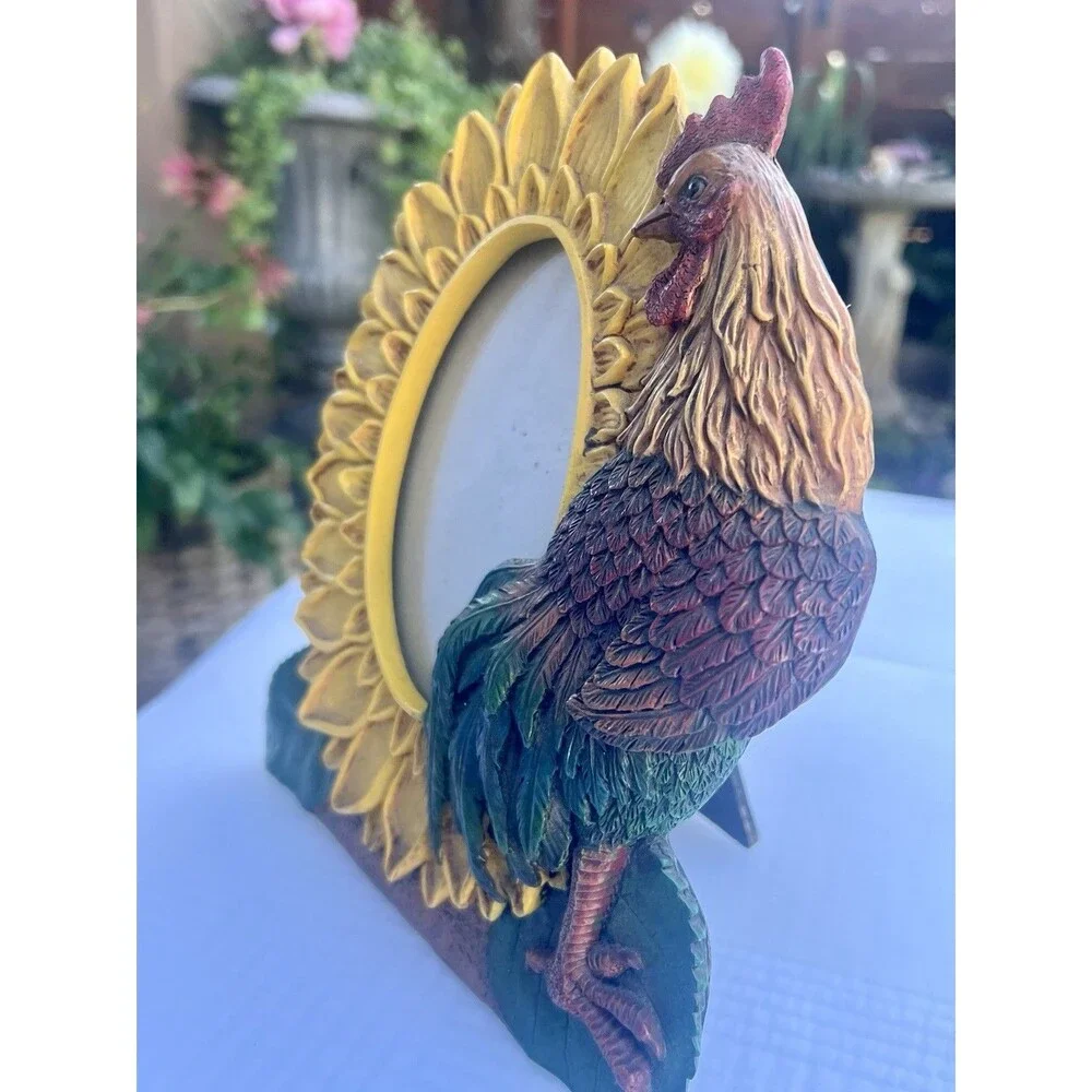 Vintage Rooster Sunflower Picture Frame 8x7 Farmhouse Cottagecore Country Decor